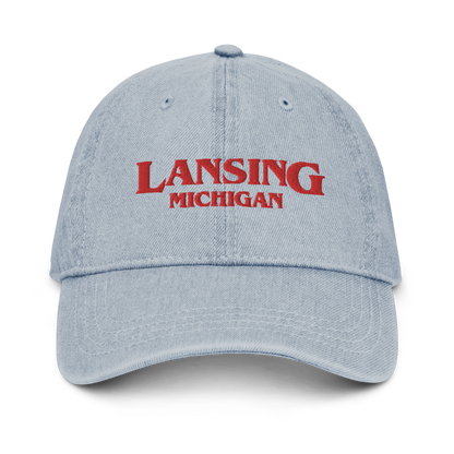 'Lansing Michigan' Denim Baseball Cap (1980s Drama Parody)