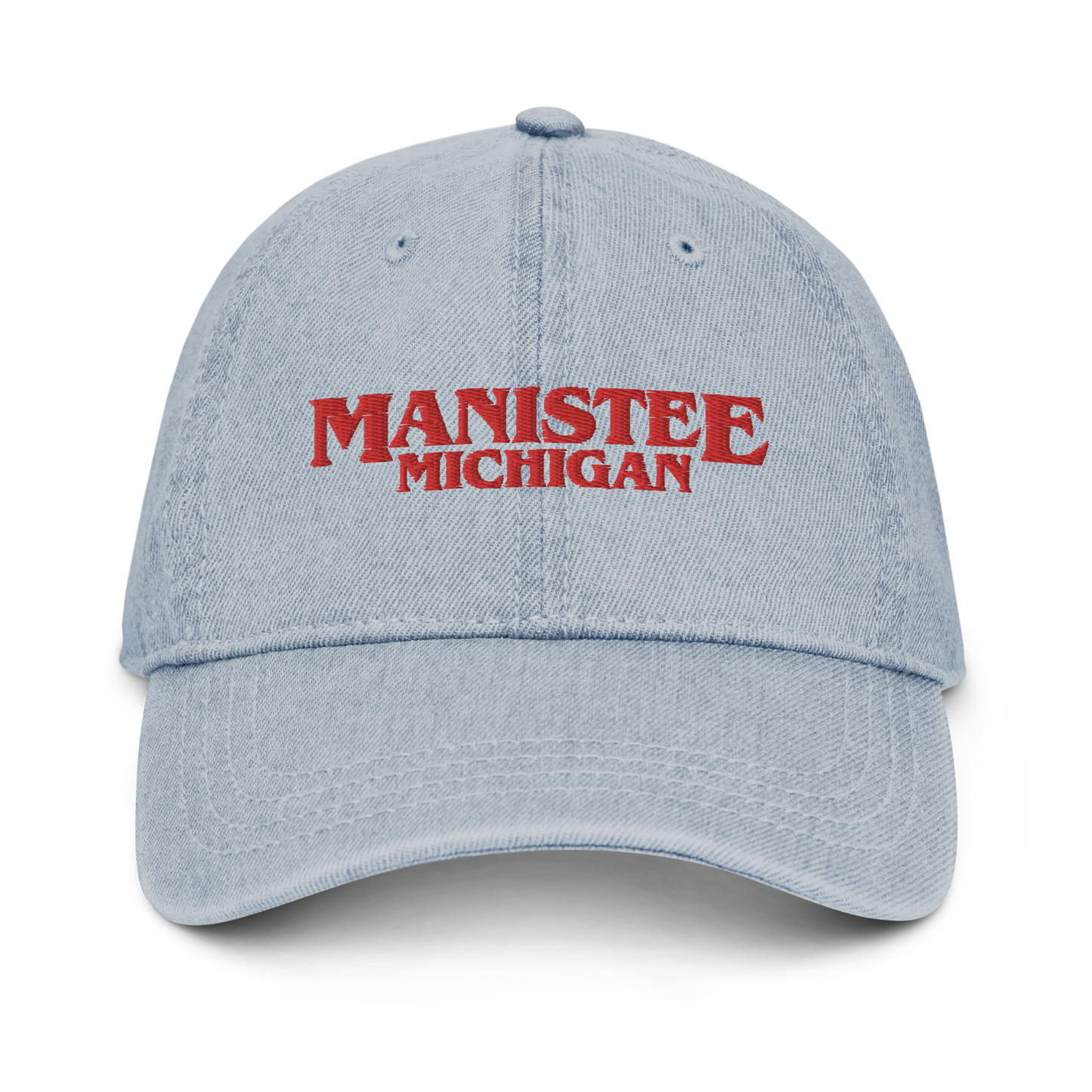 'Manistee Michigan' Denim Baseball Cap (1980s Drama Parody)