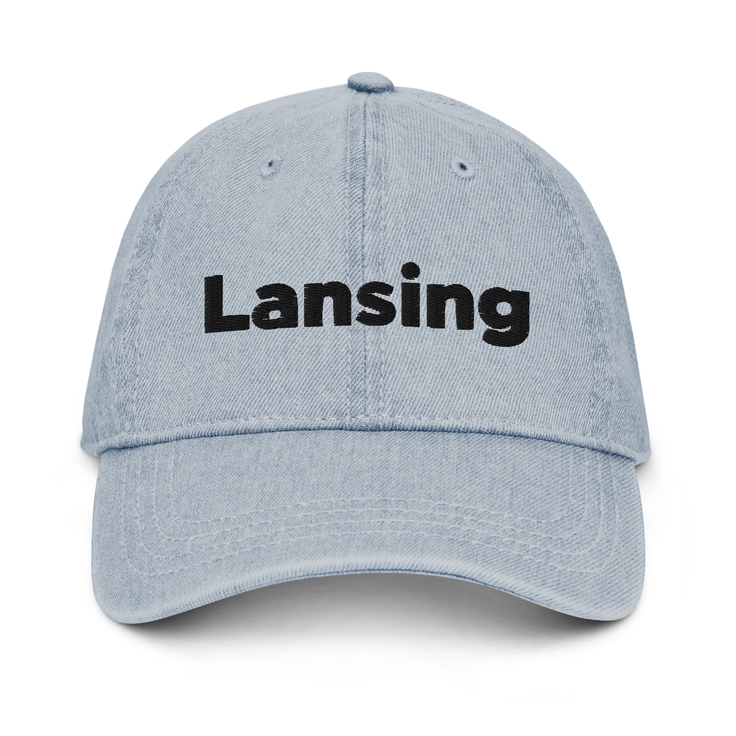 'Lansing' Denim Baseball Cap | White/Black Embroidery