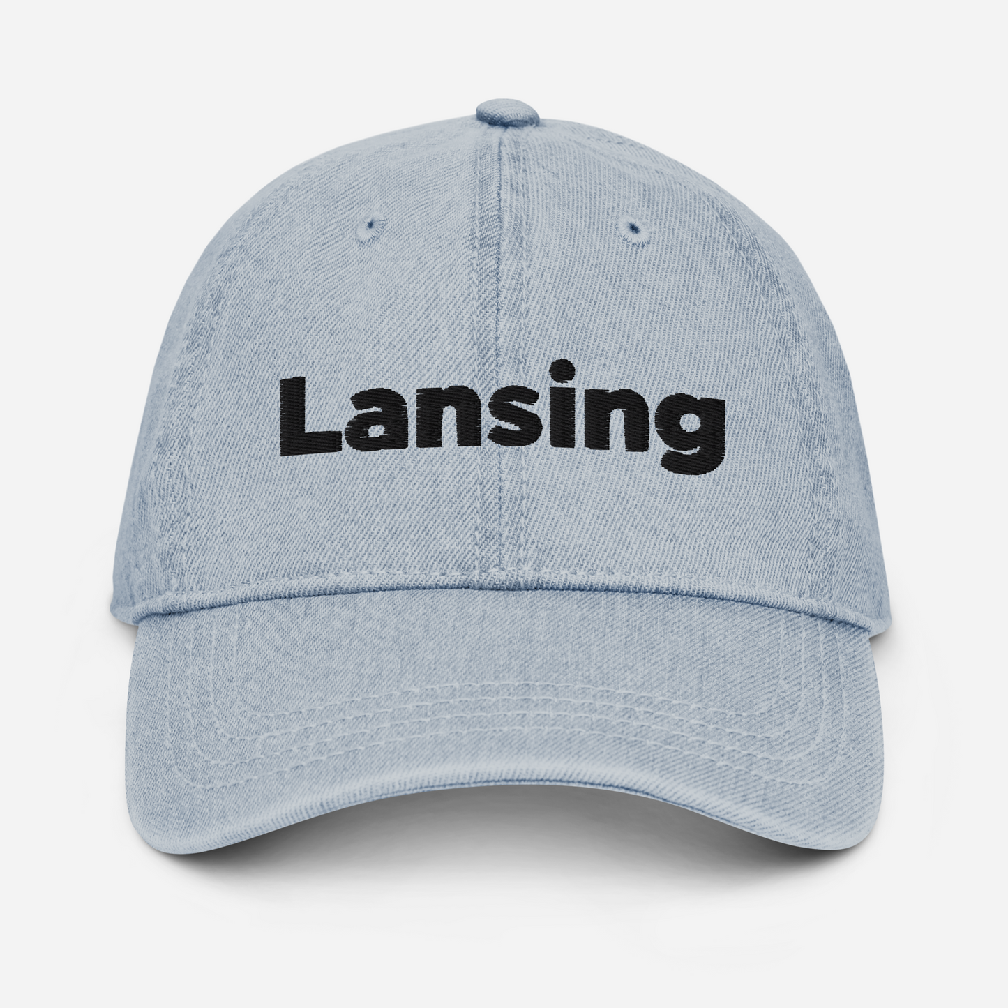 'Lansing' Denim Baseball Cap | White/Black Embroidery