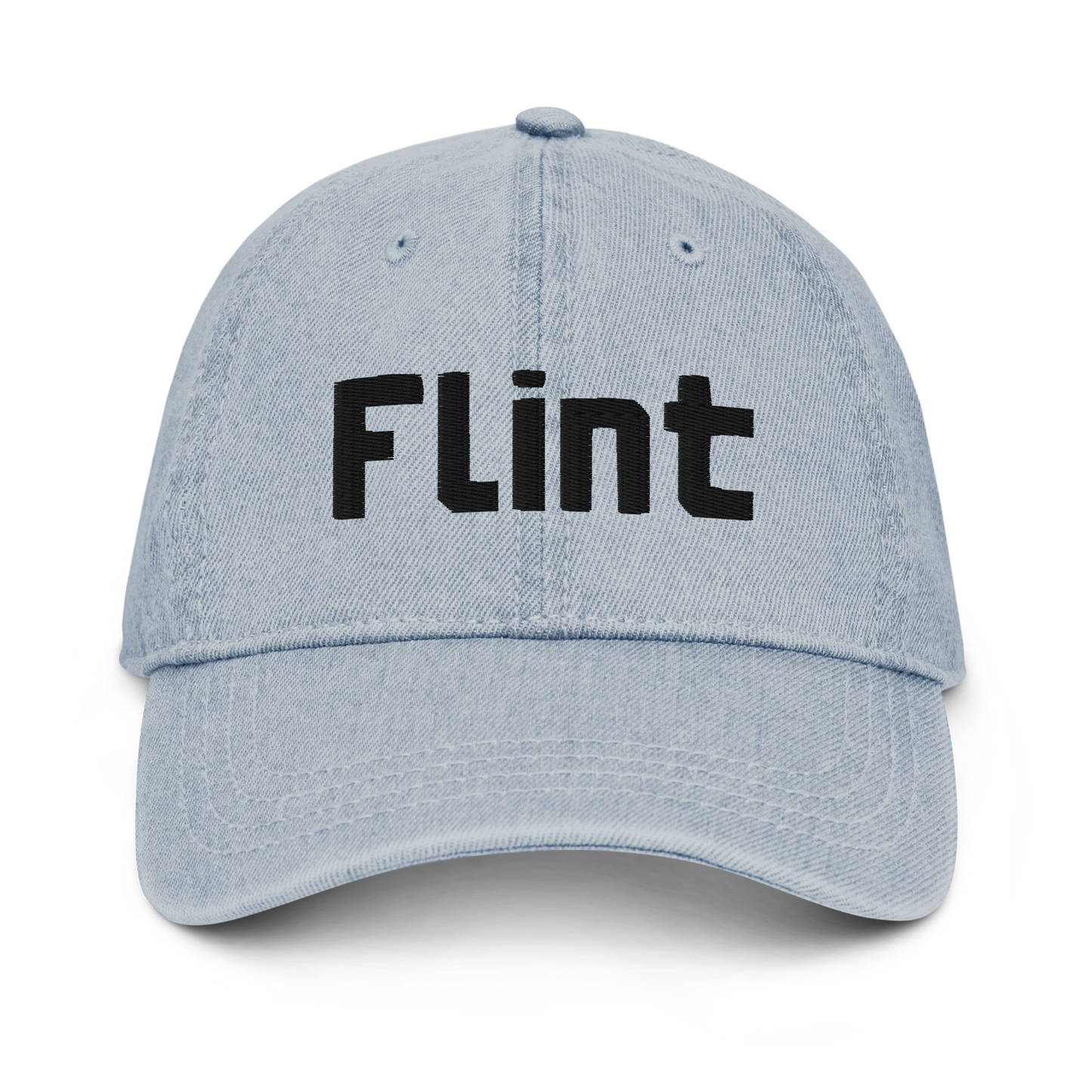 'Flint' Denim Baseball Cap | White/Black Embroidery