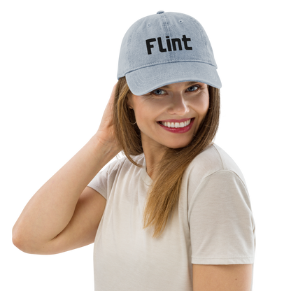 'Flint' Denim Baseball Cap | White/Black Embroidery