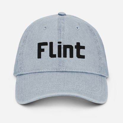 'Flint' Denim Baseball Cap | White/Black Embroidery