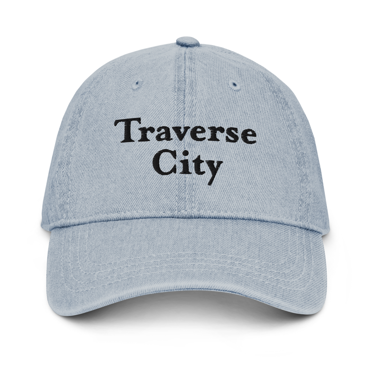 'Traverse City' Denim Baseball Cap | White/Black Embroidery