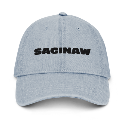 'Saginaw' Denim Baseball Cap | White/Black Embroidery