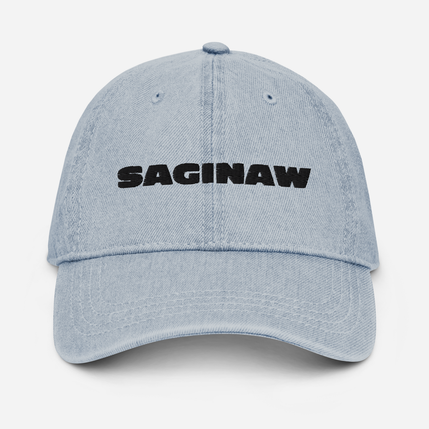 'Saginaw' Denim Baseball Cap | White/Black Embroidery