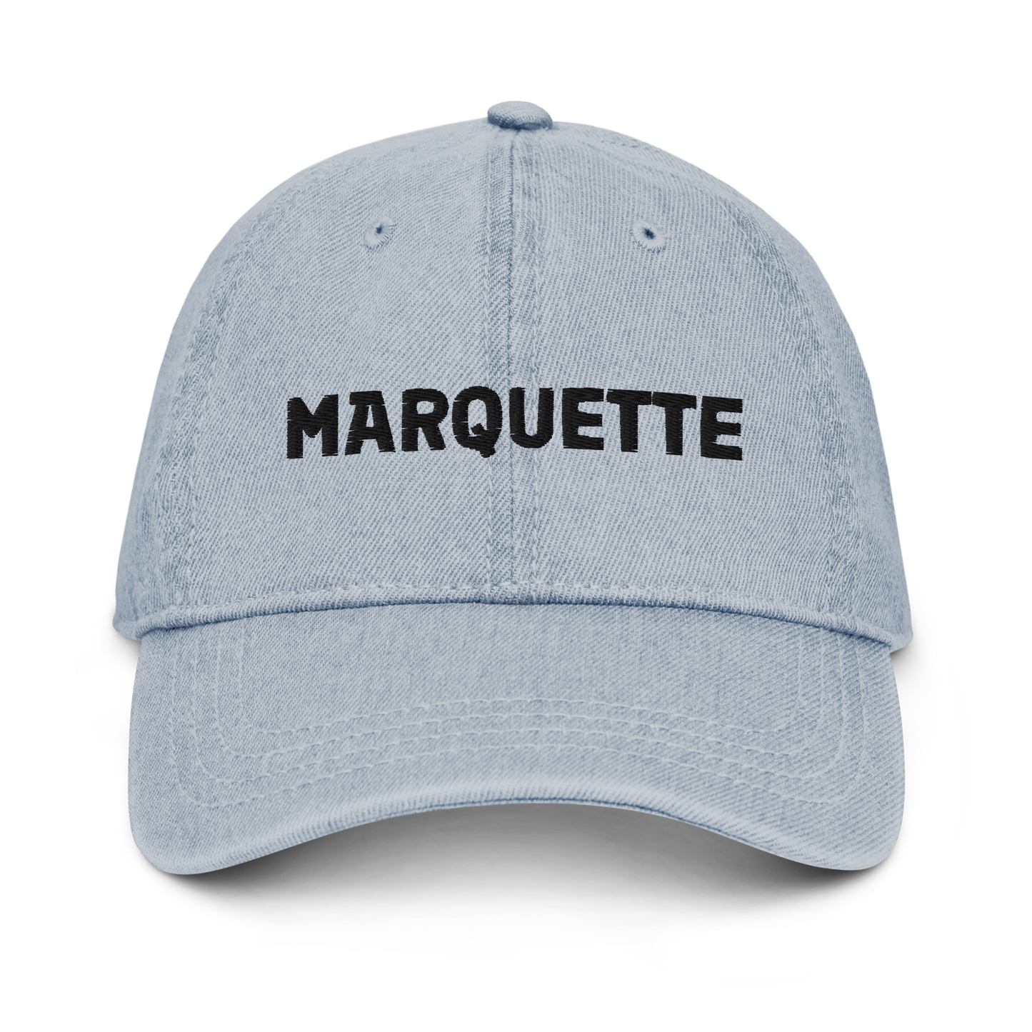 'Marquette' Denim Baseball Cap | White/Black Embroidery