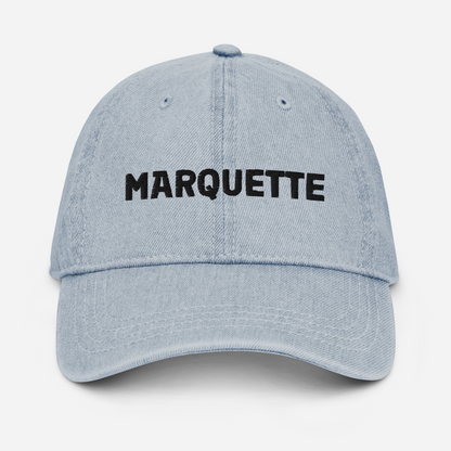 'Marquette' Denim Baseball Cap | White/Black Embroidery