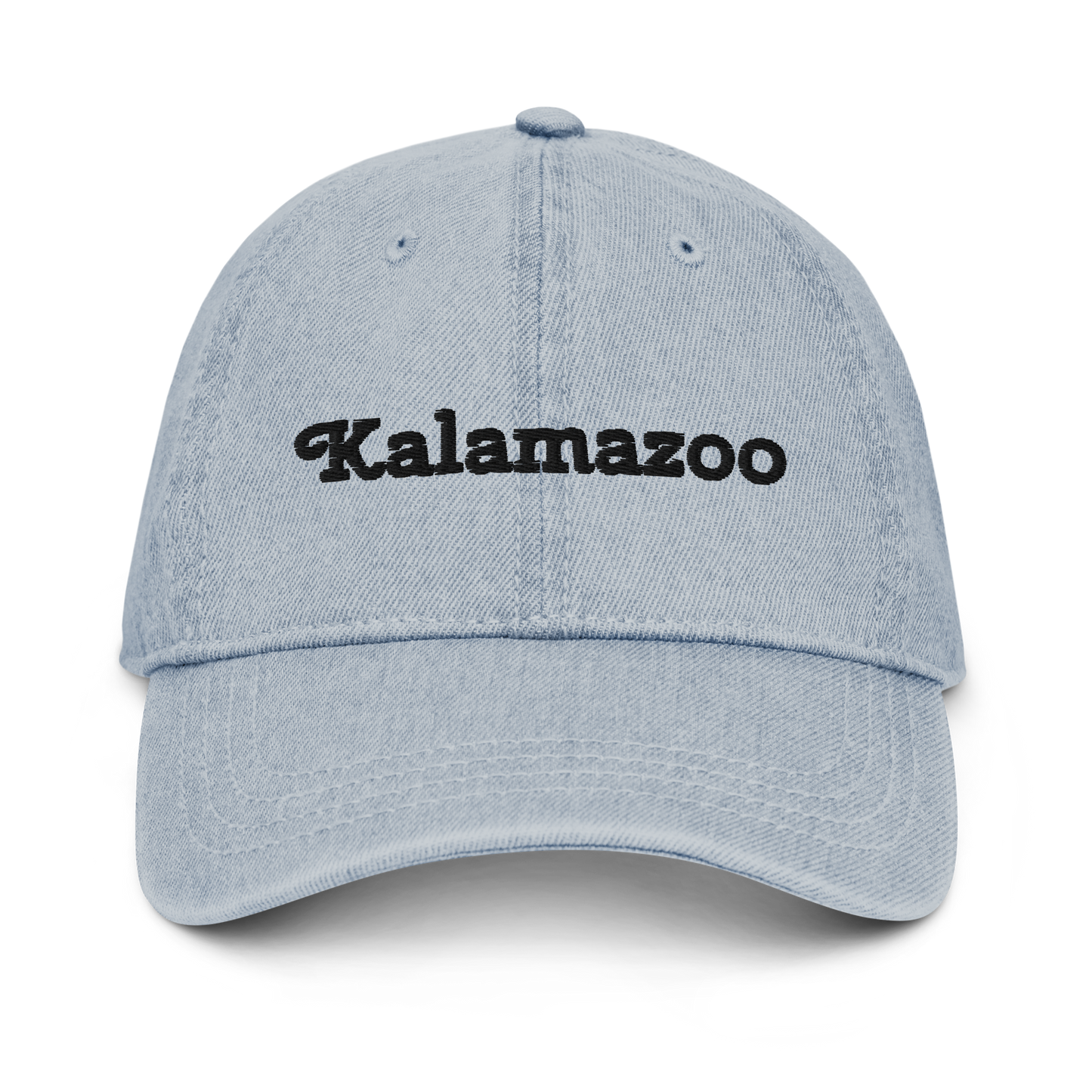 'Kalamazoo' Denim Baseball Cap | White/Black Embroidery