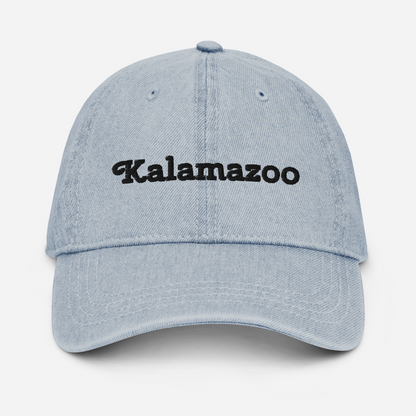 'Kalamazoo' Denim Baseball Cap | White/Black Embroidery