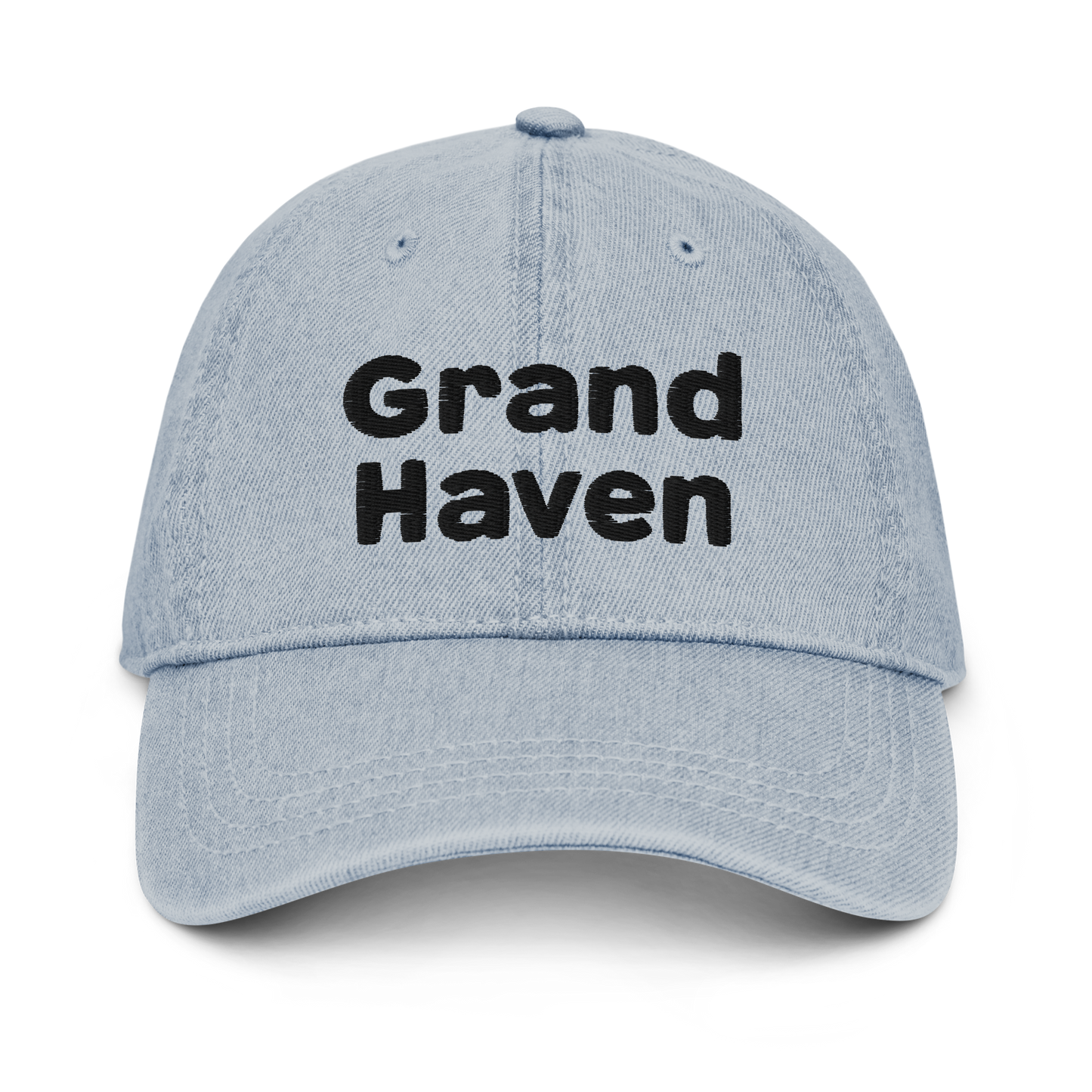 'Grand Haven' Denim Baseball Cap | White/Black Embroidery