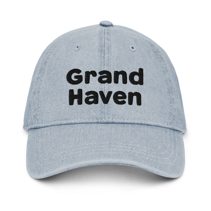 'Grand Haven' Denim Baseball Cap | White/Black Embroidery