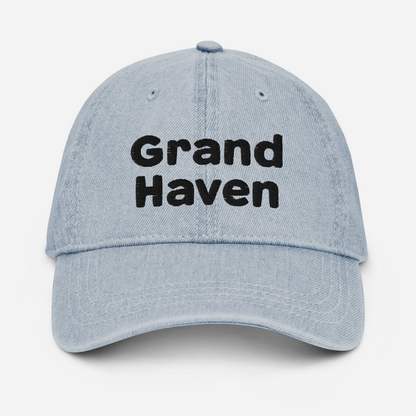 'Grand Haven' Denim Baseball Cap | White/Black Embroidery