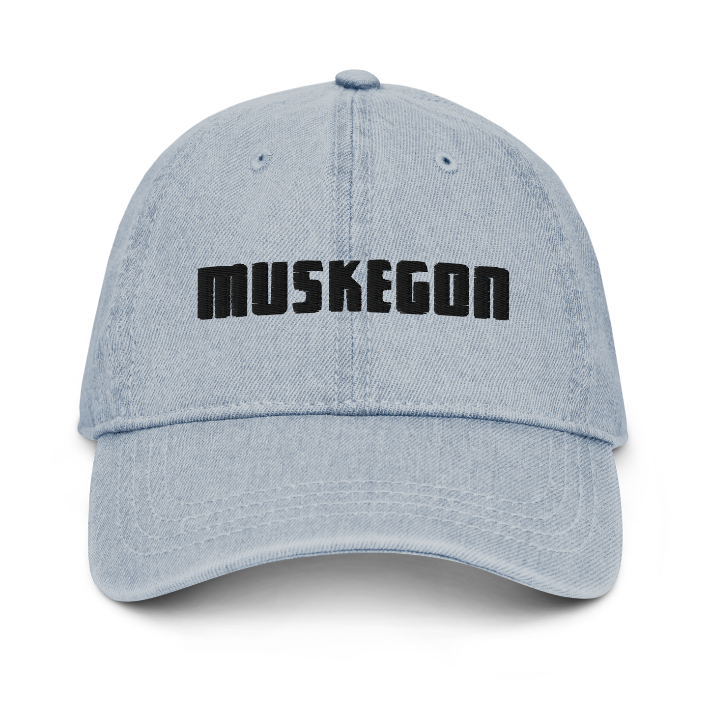 'Muskegon' Denim Baseball Cap | White/Black Embroidery