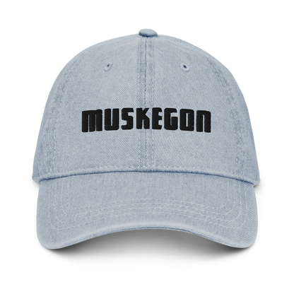 'Muskegon' Denim Baseball Cap | White/Black Embroidery