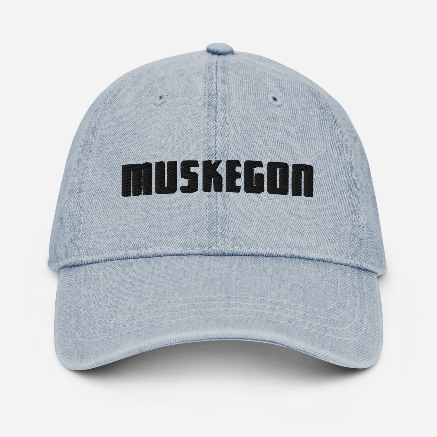 'Muskegon' Denim Baseball Cap | White/Black Embroidery