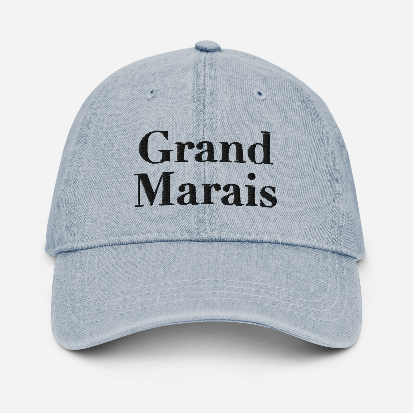 'Grand Marais' Denim Baseball Cap | White/Black Embroidery