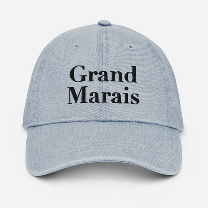 'Grand Marais' Denim Baseball Cap | White/Black Embroidery