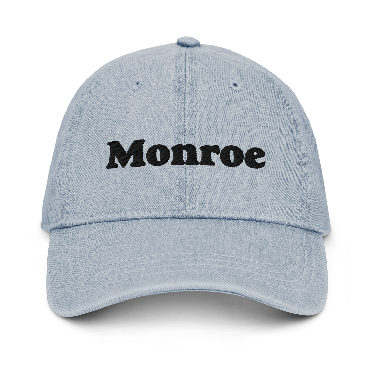 'Monroe' Denim Baseball Cap | White/Black Embroidery