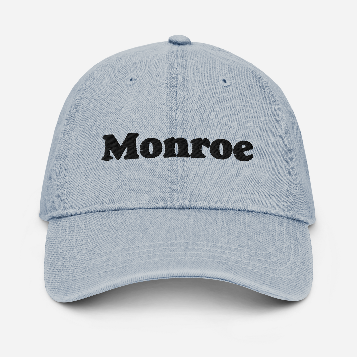 'Monroe' Denim Baseball Cap | White/Black Embroidery