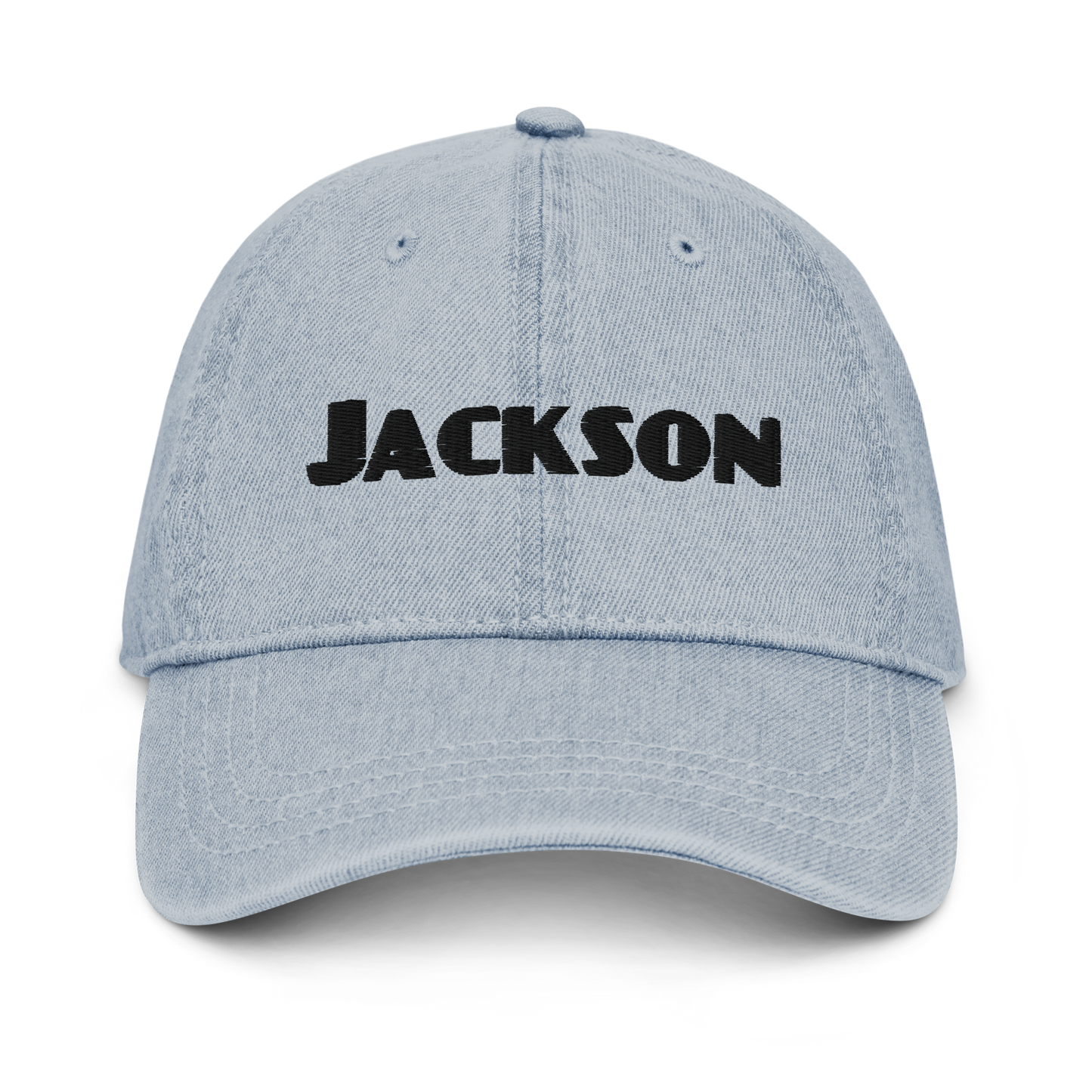 'Jackson' Denim Baseball Cap | White/Black Embroidery