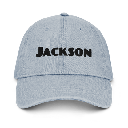 'Jackson' Denim Baseball Cap | White/Black Embroidery