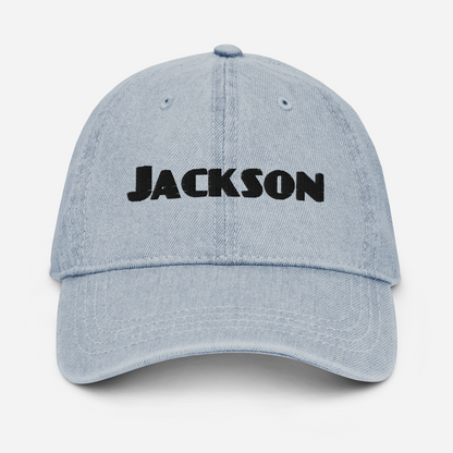 'Jackson' Denim Baseball Cap | White/Black Embroidery