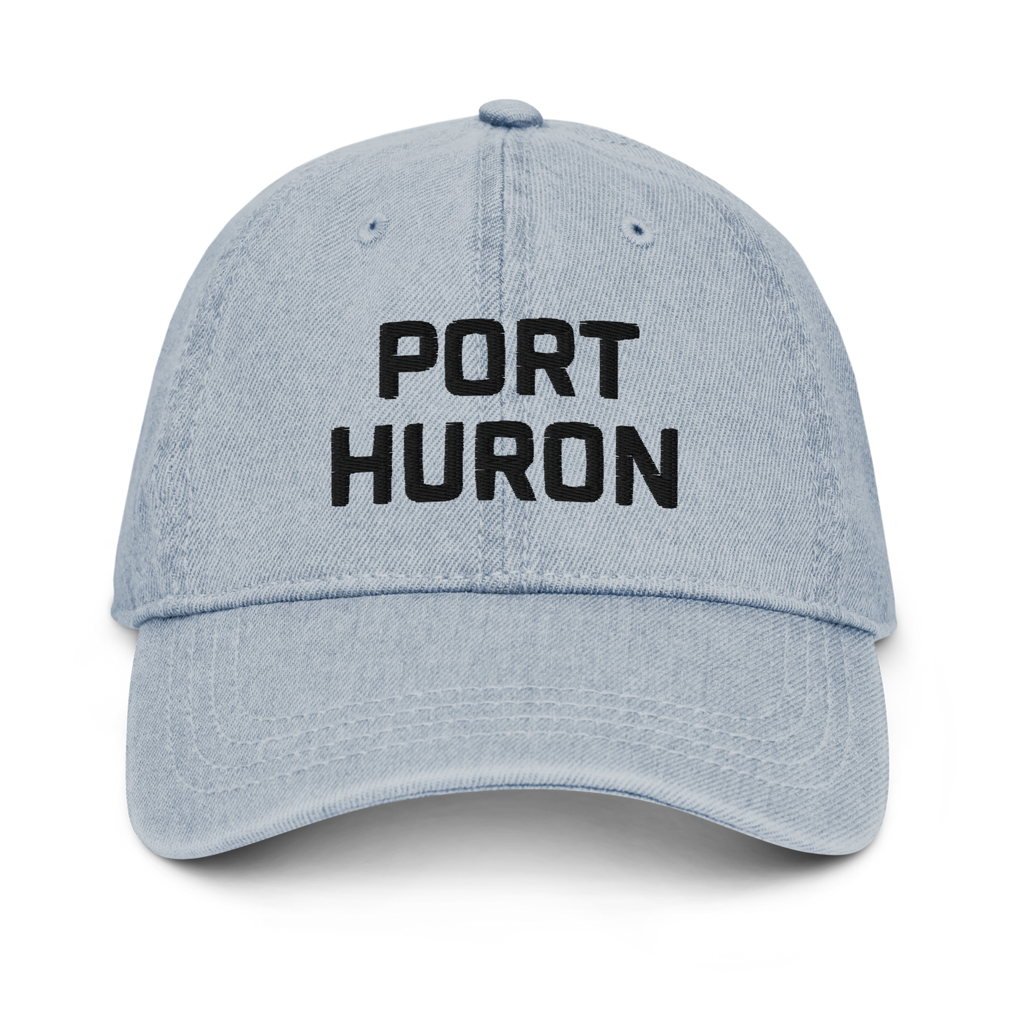 'Port Huron' Denim Baseball Cap | White/Black Embroidery