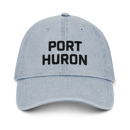 'Port Huron' Denim Baseball Cap | White/Black Embroidery