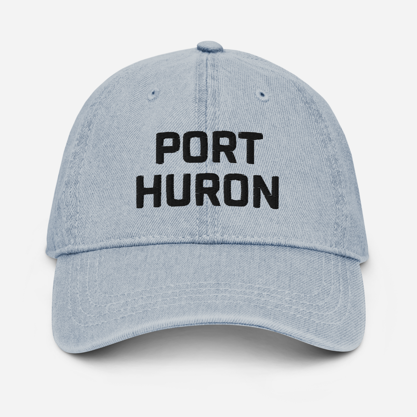 'Port Huron' Denim Baseball Cap | White/Black Embroidery