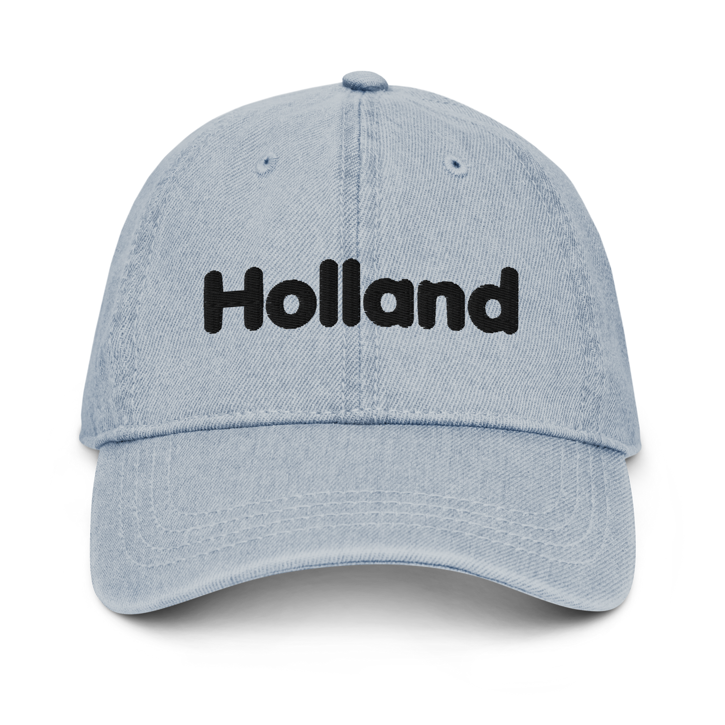 'Holland' Denim Baseball Cap | White/Black Embroidery