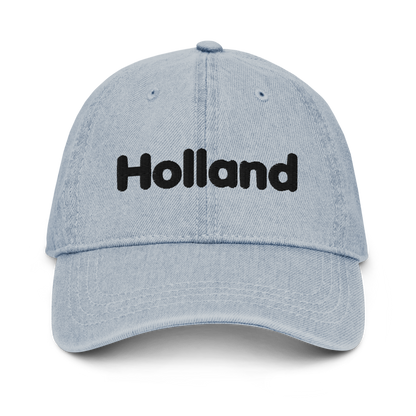 'Holland' Denim Baseball Cap | White/Black Embroidery