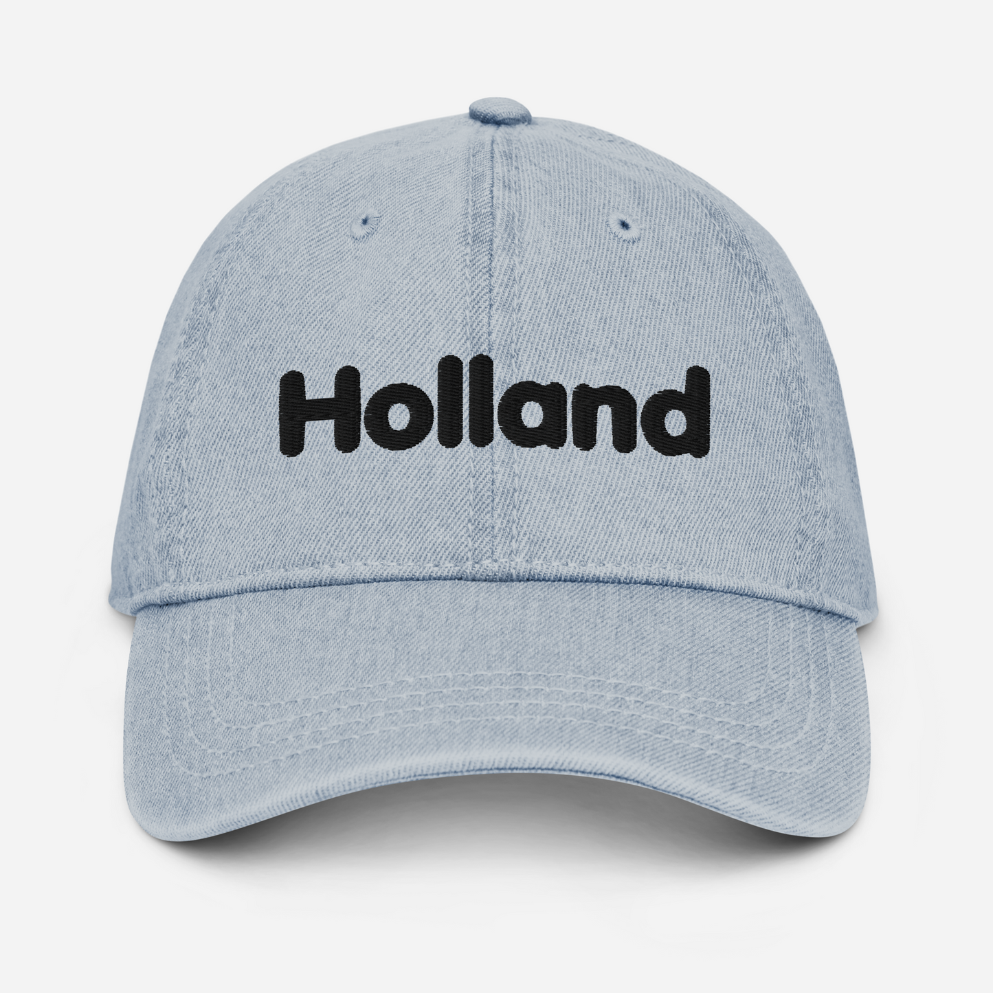 'Holland' Denim Baseball Cap | White/Black Embroidery