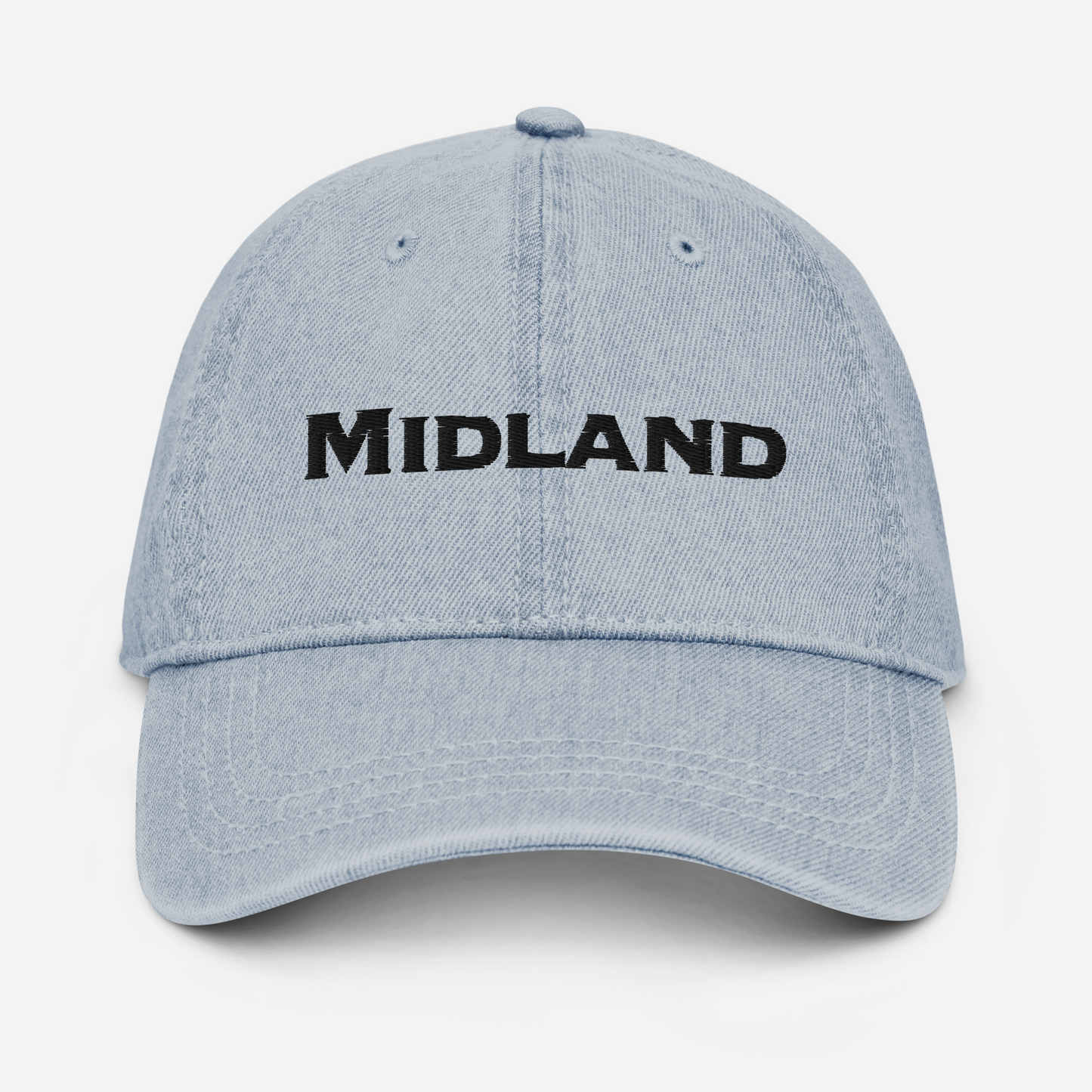 'Midland' Denim Baseball Cap | White/Black Embroidery