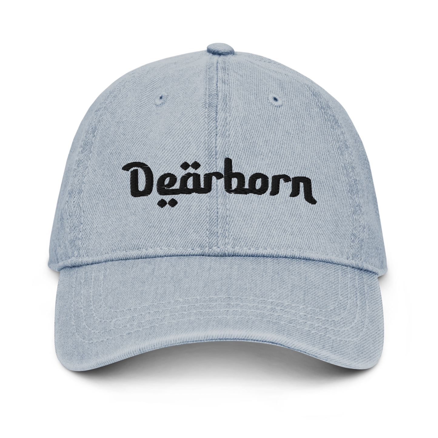 'Dearborn' Denim Baseball Cap | White/Black Embroidery