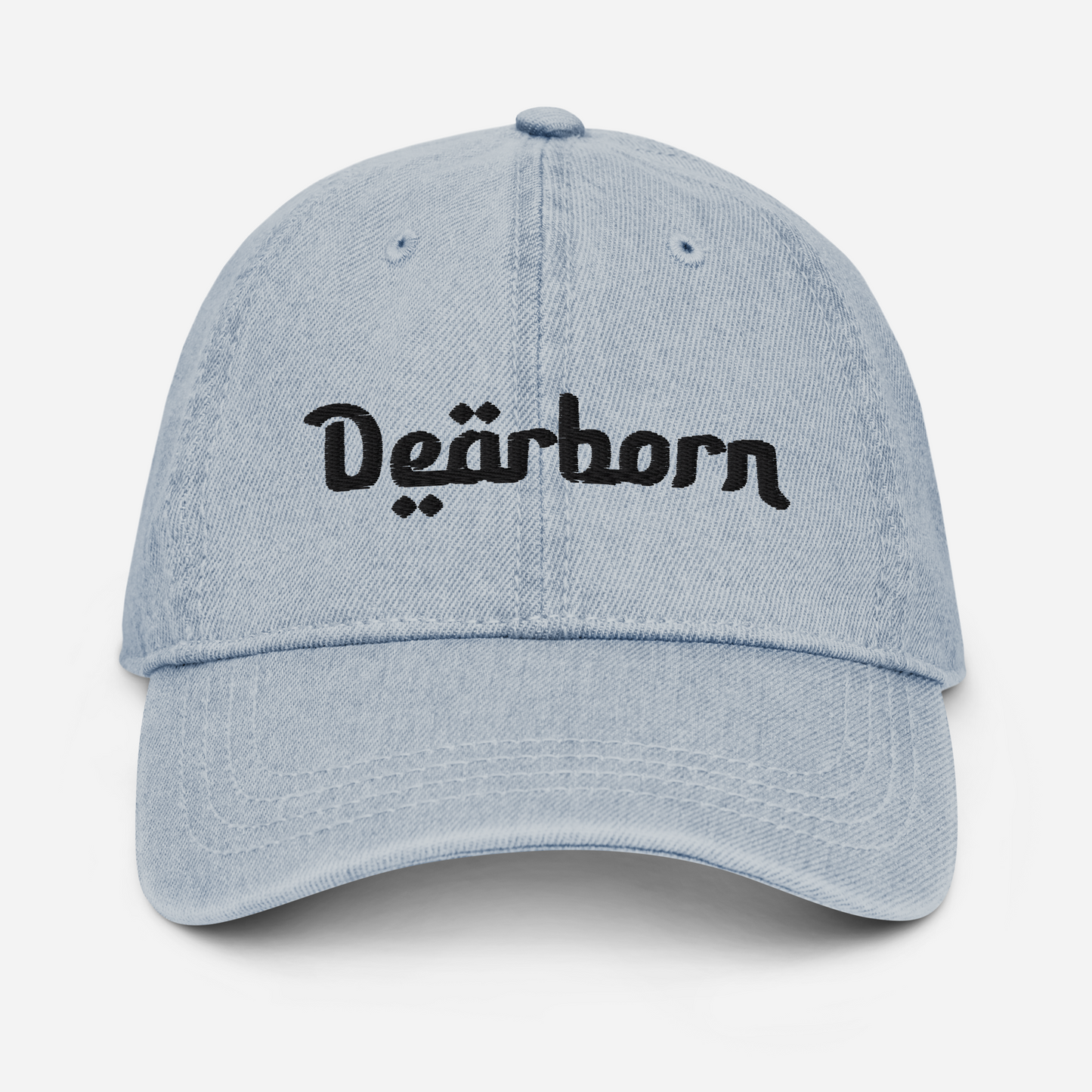 'Dearborn' Denim Baseball Cap | White/Black Embroidery