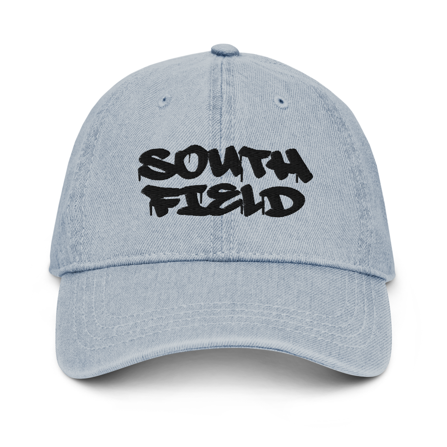 'Southfield' Denim Baseball Cap | White/Black Embroidery