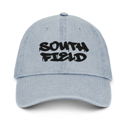 'Southfield' Denim Baseball Cap | White/Black Embroidery