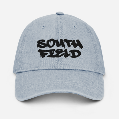 'Southfield' Denim Baseball Cap | White/Black Embroidery