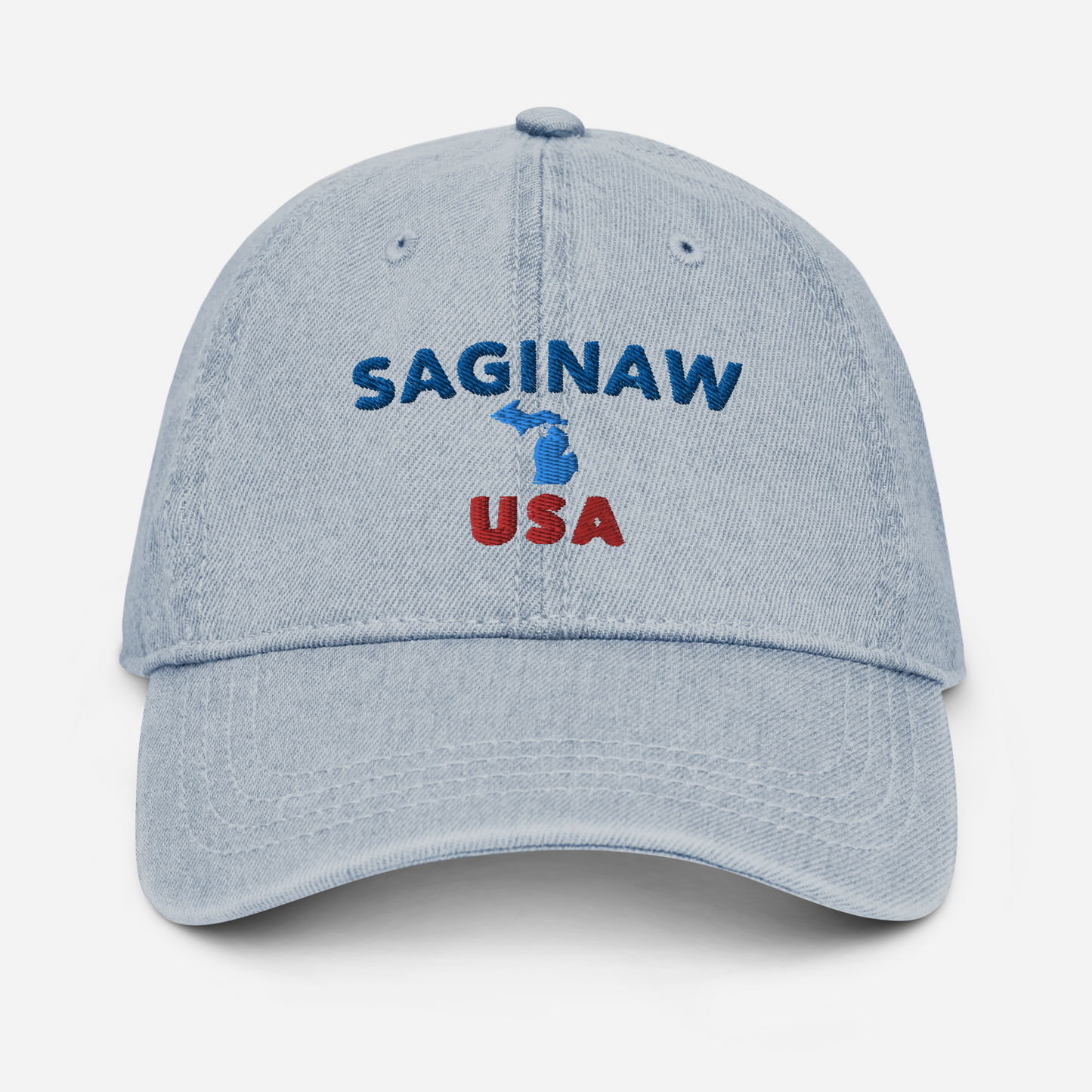 'Saginaw USA' Denim Baseball Cap (w/ Michigan Outline)