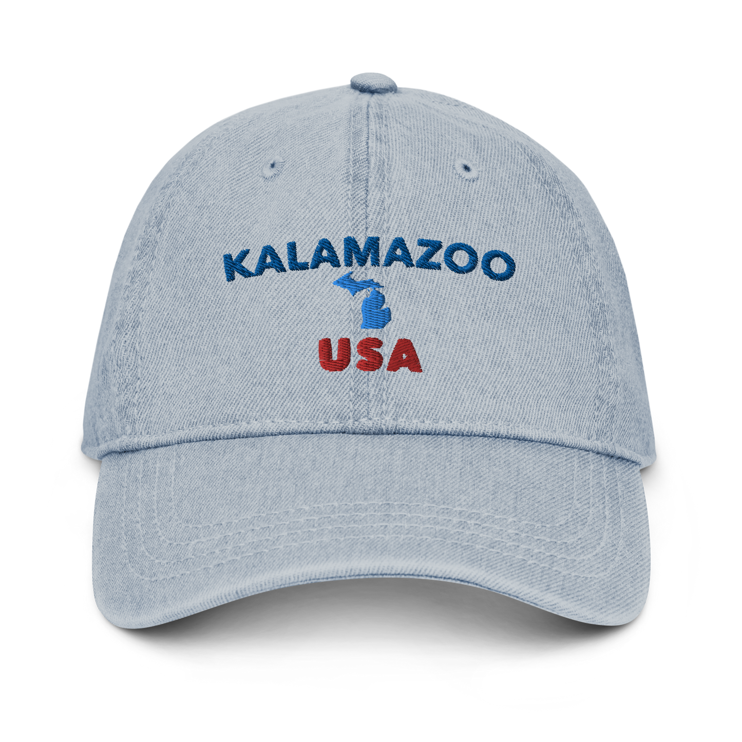 'Kalamazoo USA' Denim Baseball Cap (w/ Michigan Outline)