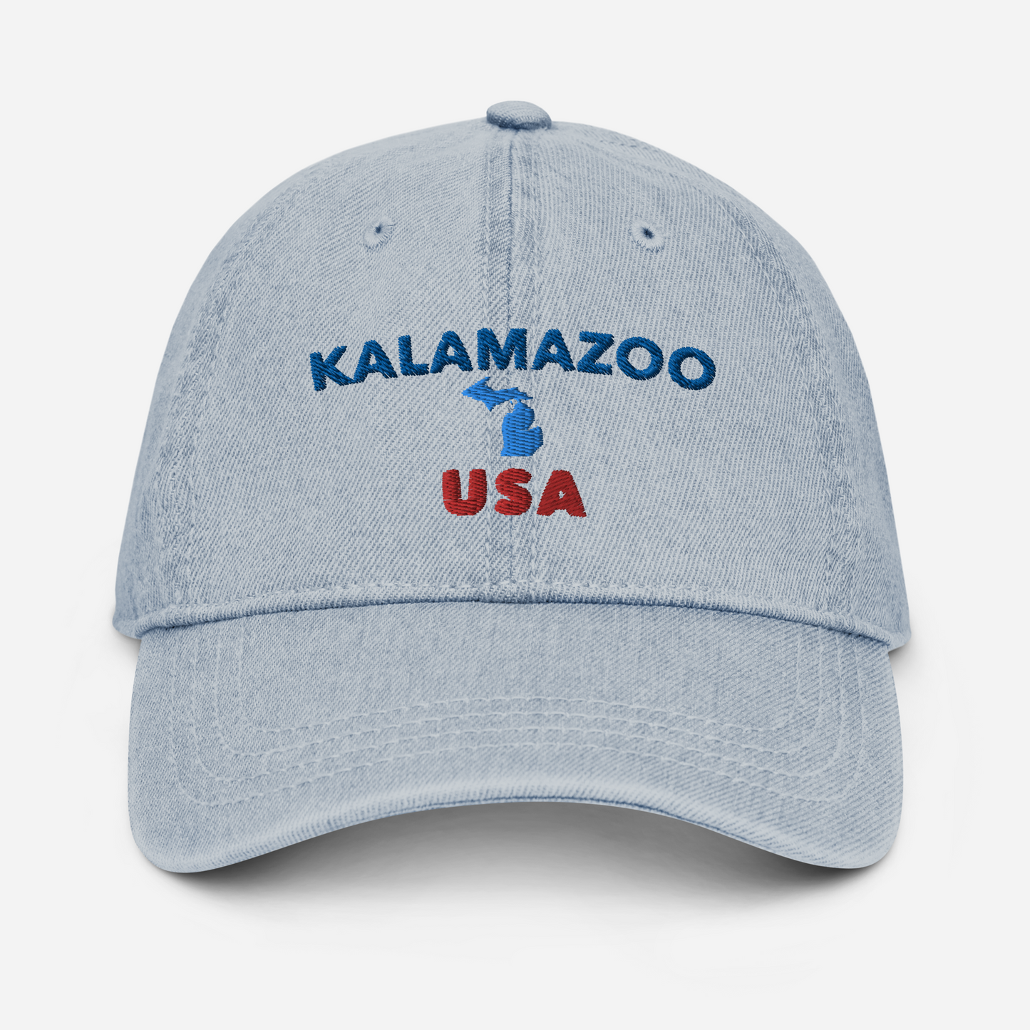 'Kalamazoo USA' Denim Baseball Cap (w/ Michigan Outline)