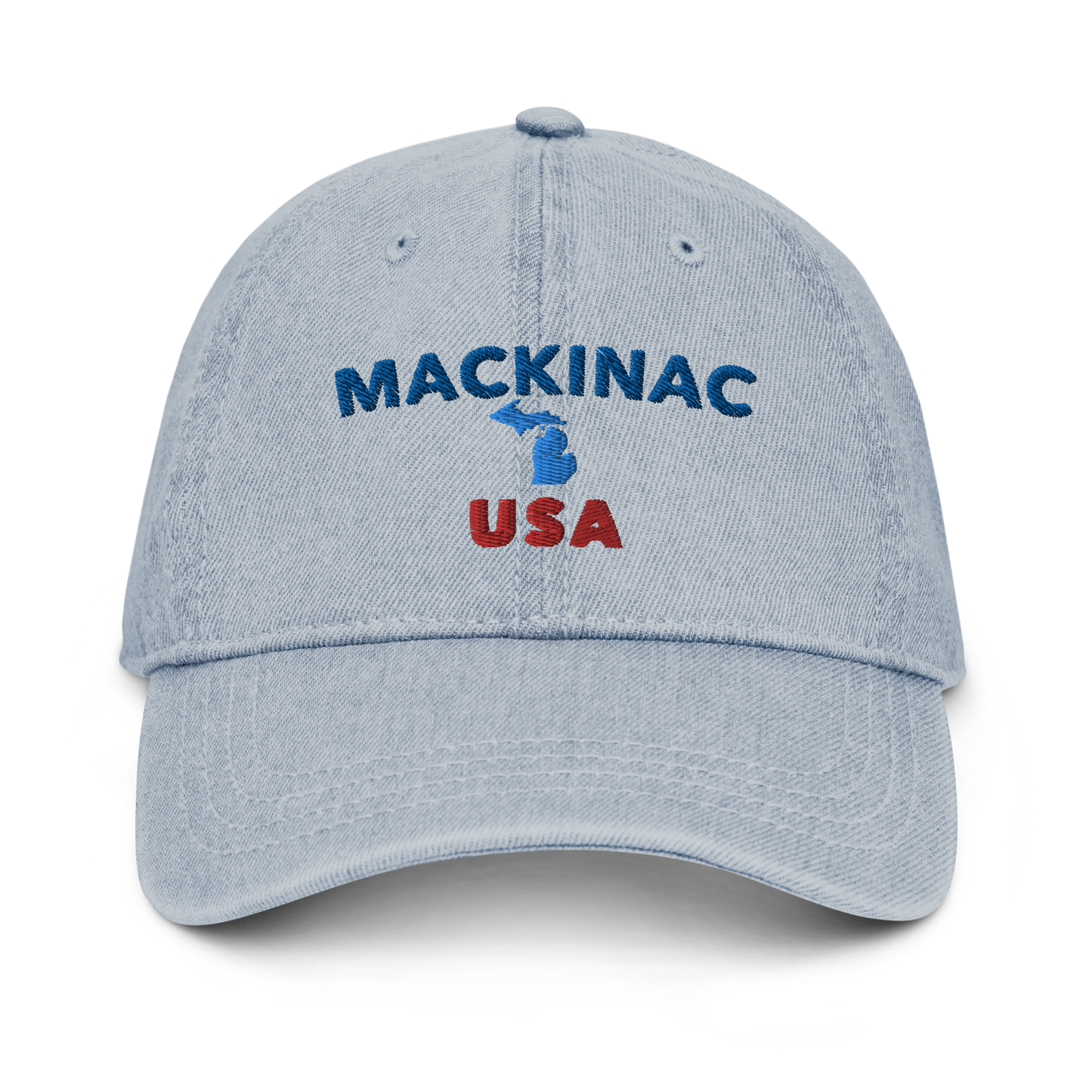 'Mackinac USA' Denim Baseball Cap (w/ Michigan Outline)