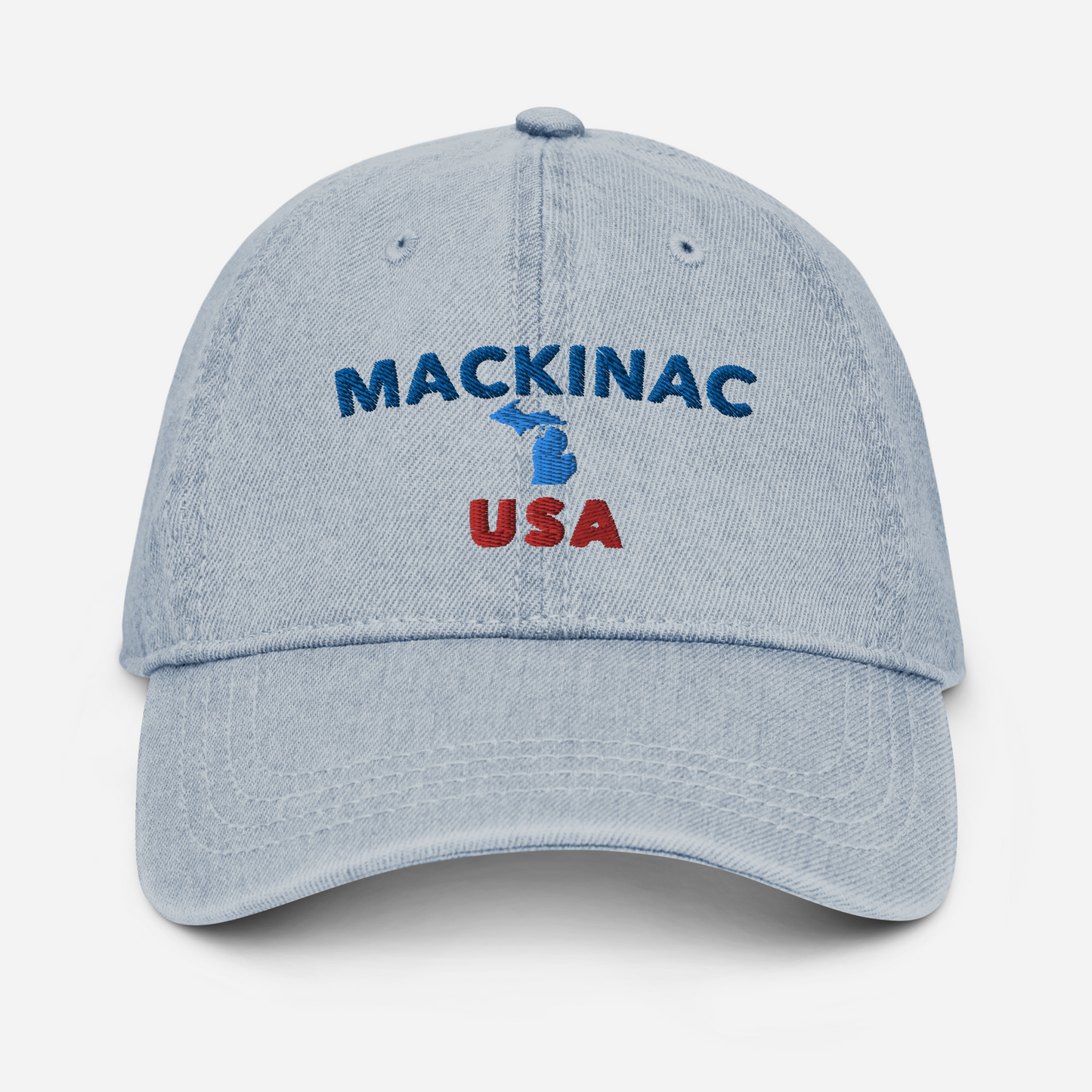 'Mackinac USA' Denim Baseball Cap (w/ Michigan Outline)