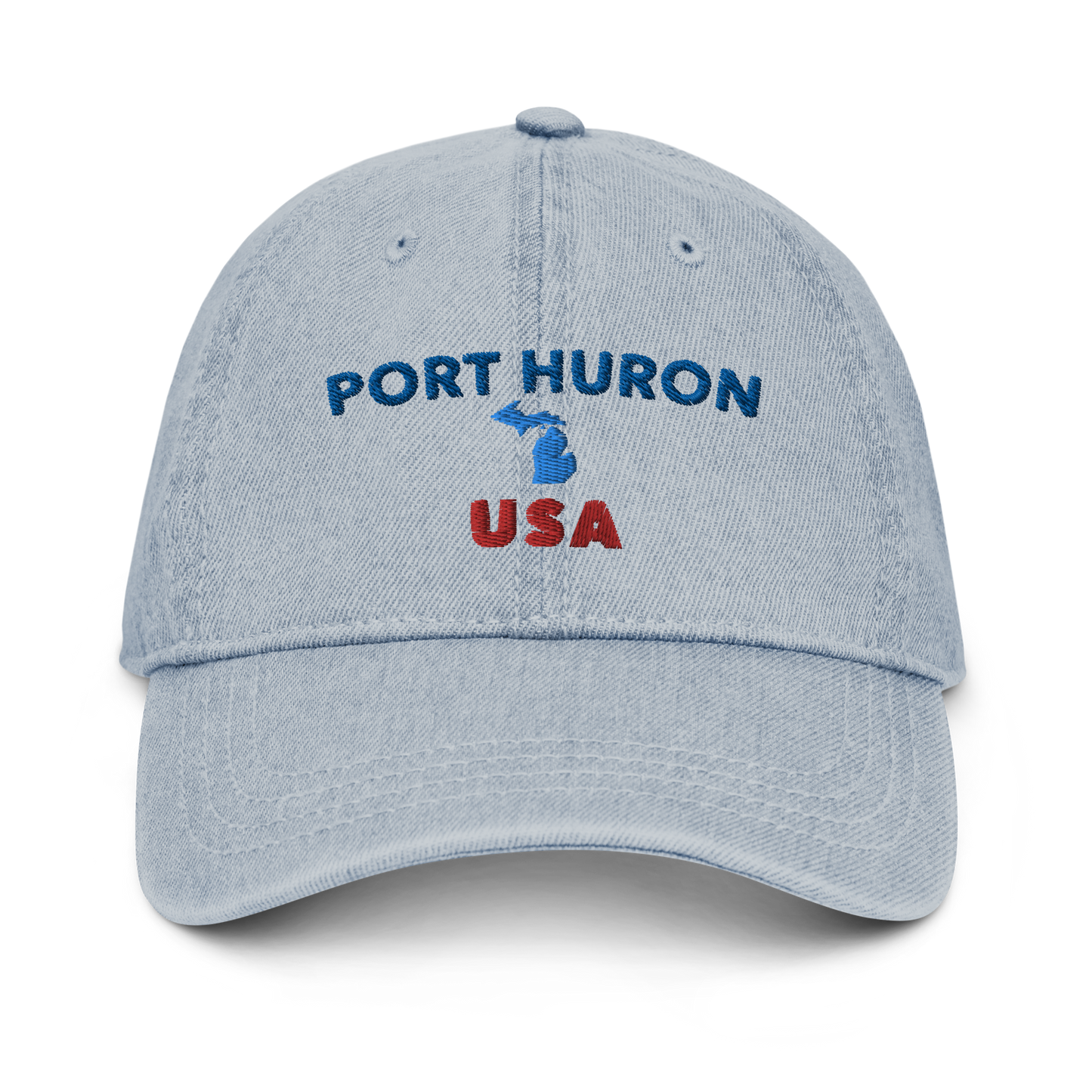 'Port Huron' Denim Baseball Cap (w/ Michigan Outline)