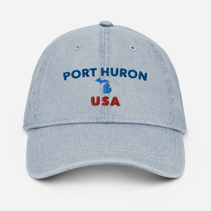 'Port Huron' Denim Baseball Cap (w/ Michigan Outline)