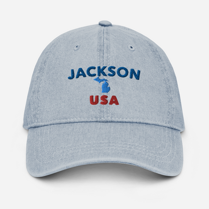 'Jackson USA' Denim Baseball Cap (w/ Michigan Outline)