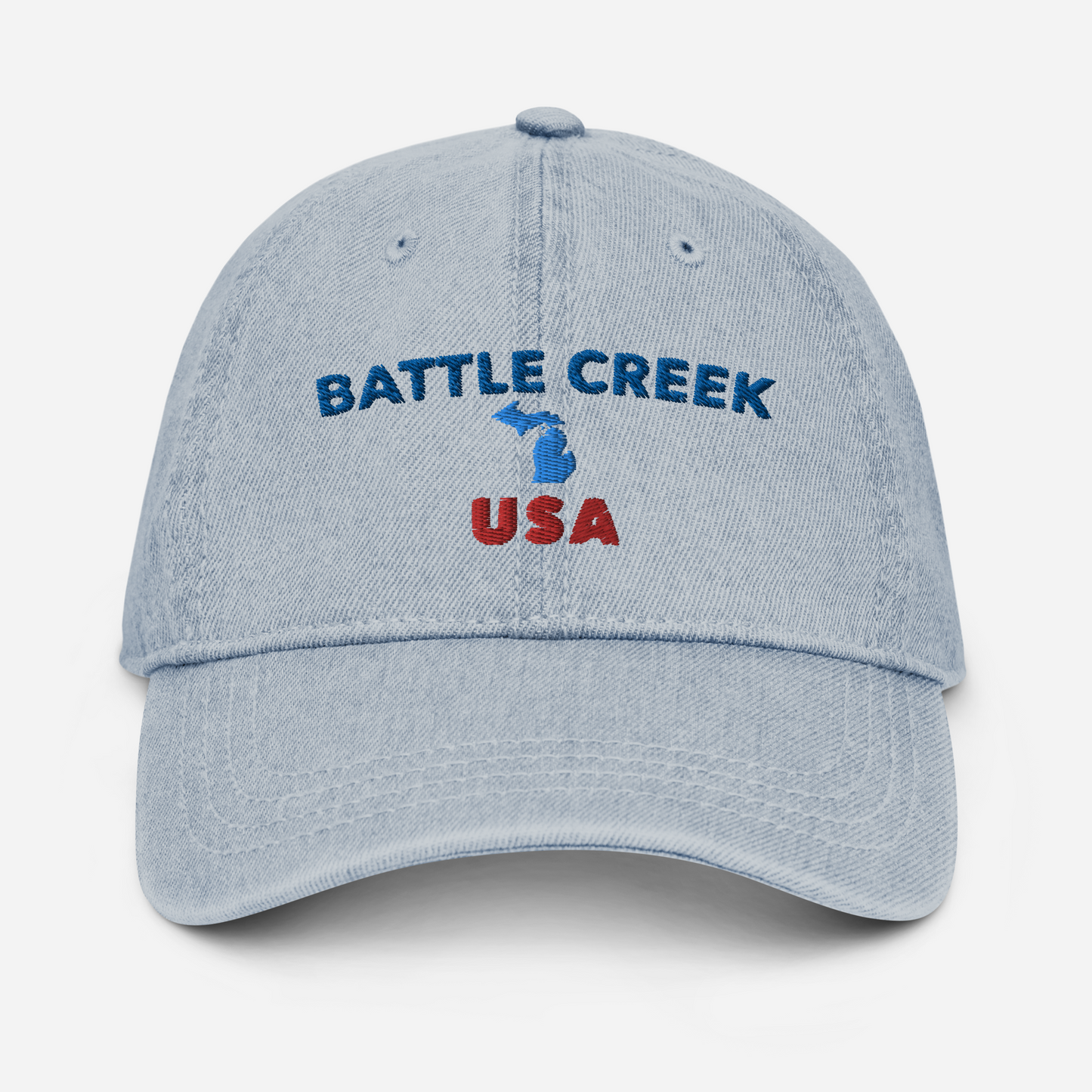 'Battle Creek USA' Denim Baseball Cap (w/ Michigan Outline)