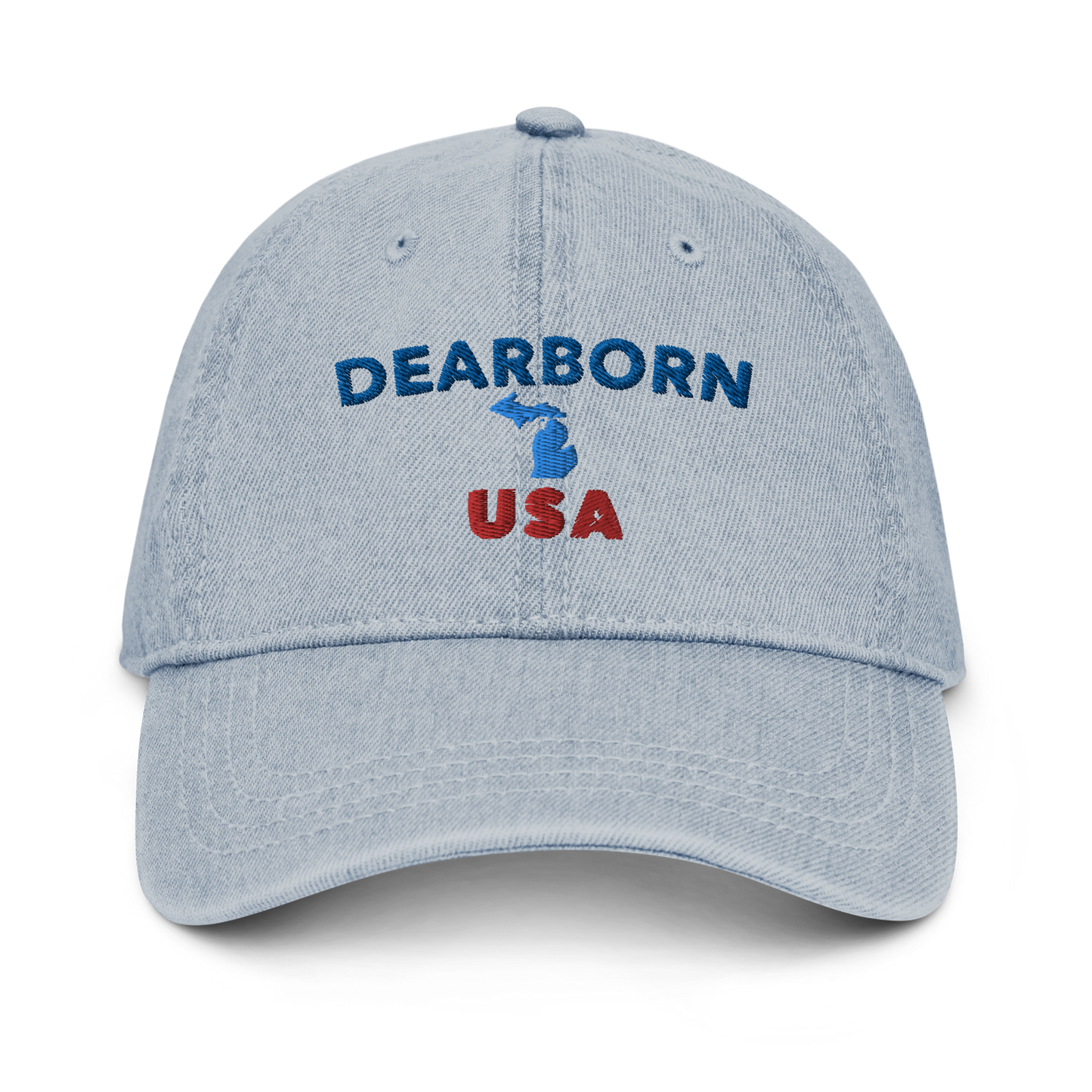 'Dearborn USA' Denim Baseball Cap (w/ Michigan Outline)