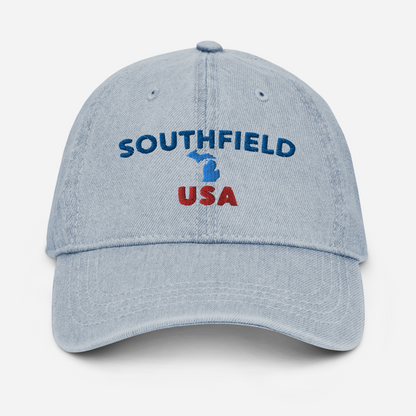 'Southfield USA' Denim Baseball Cap (w/ Michigan Outline)